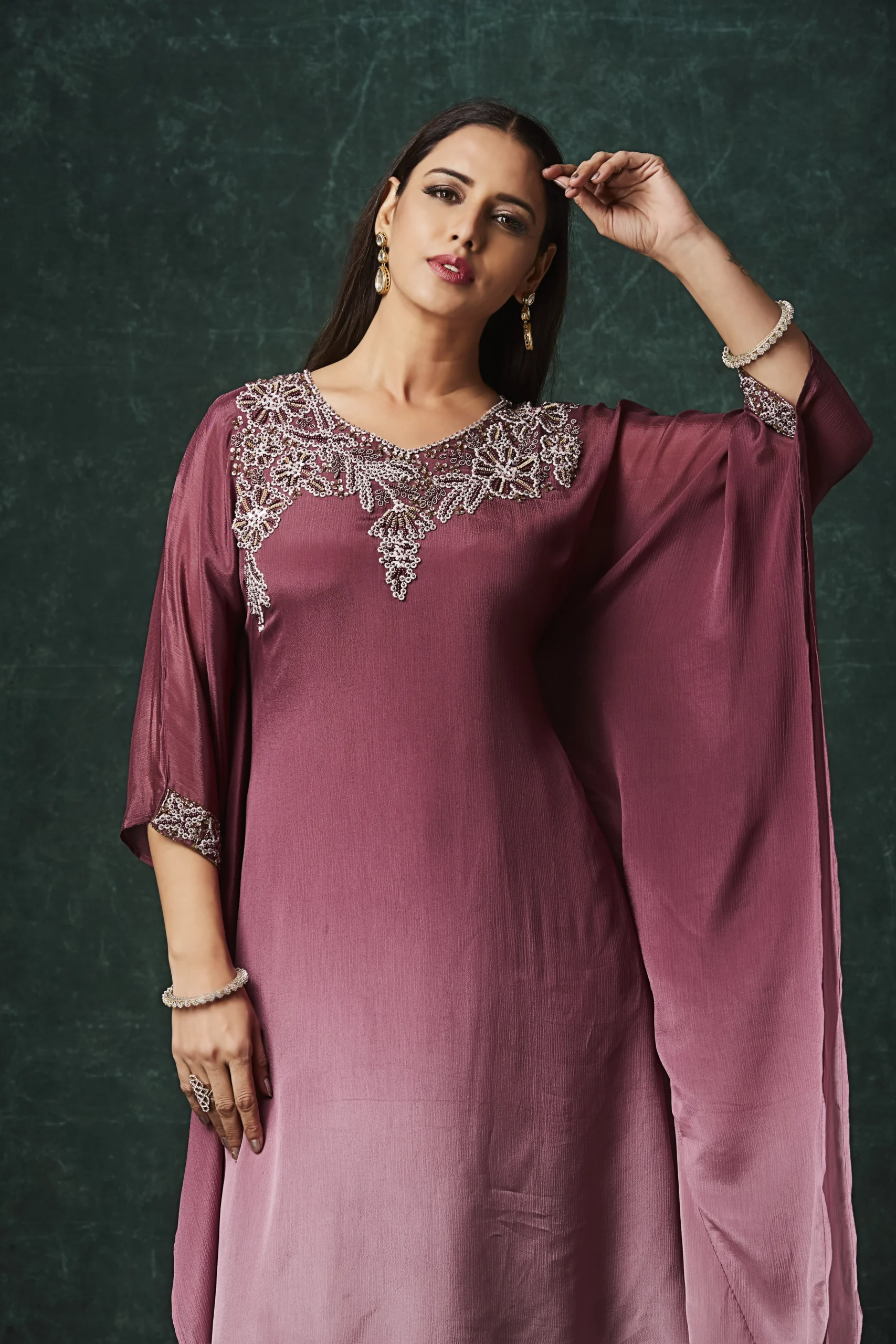 Rosewood Elegance Embellished Indo-Western Kurta Set - Image 3