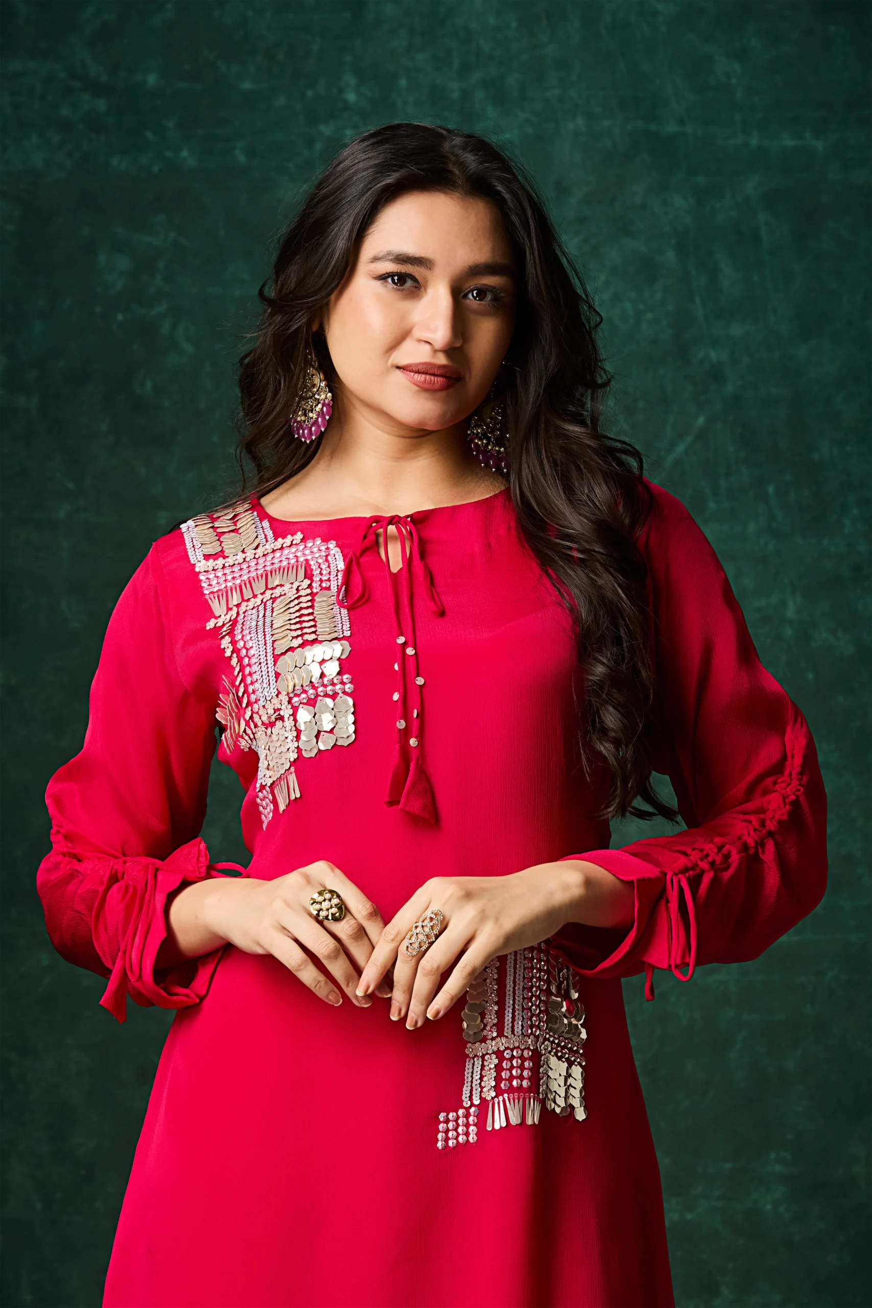 Scarlet Ember Asymmetrical Palazzo Suit Set - Image 3