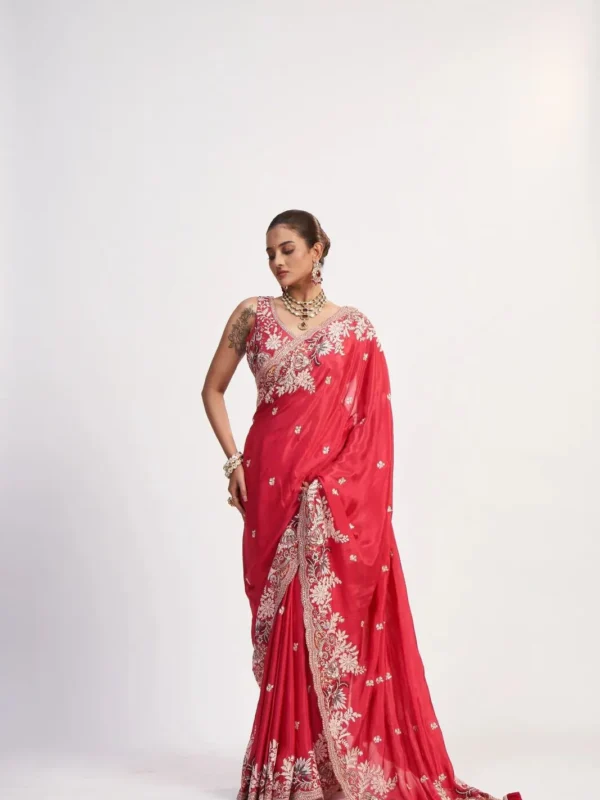 Ruby Royale Pure Chinon Designer Saree