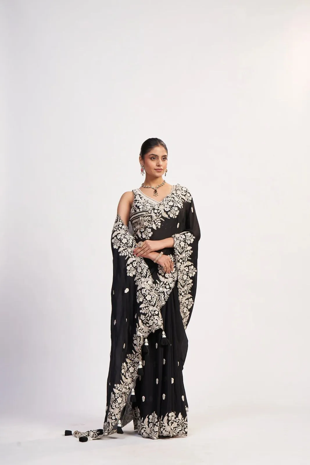 black-chinon-multicolour-parsi-embroidered-saree