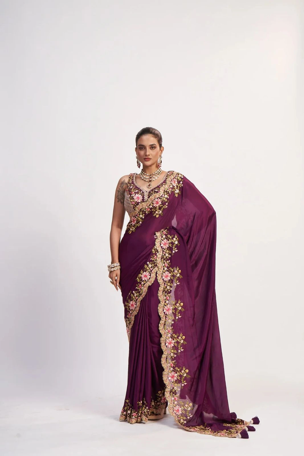 wine-floral-embroidered-pure-chinon-designer-saree