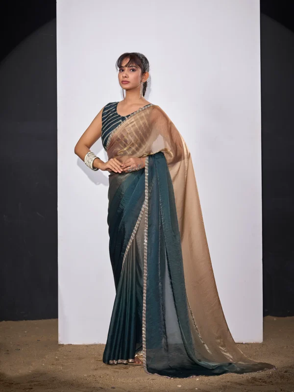 Celestia Drape Designer Shimmer Georgette Saree with Swarovski Border