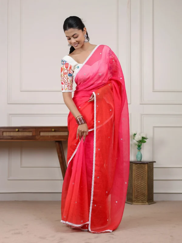 Rosé Ombre Linen Cotton Designer Saree