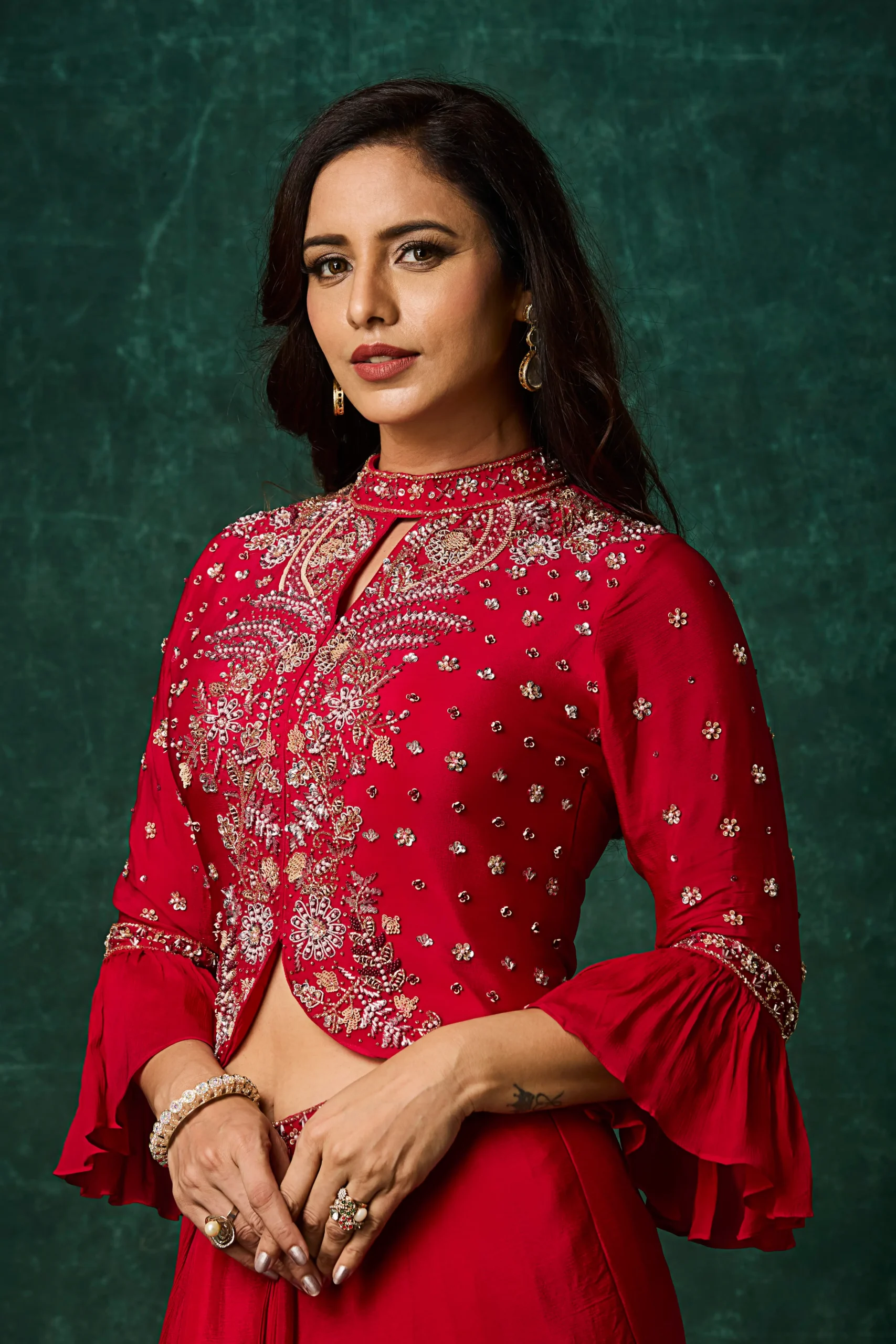 designer-indo-western-drape-skirt-set-with-embroidered-peplum-top
