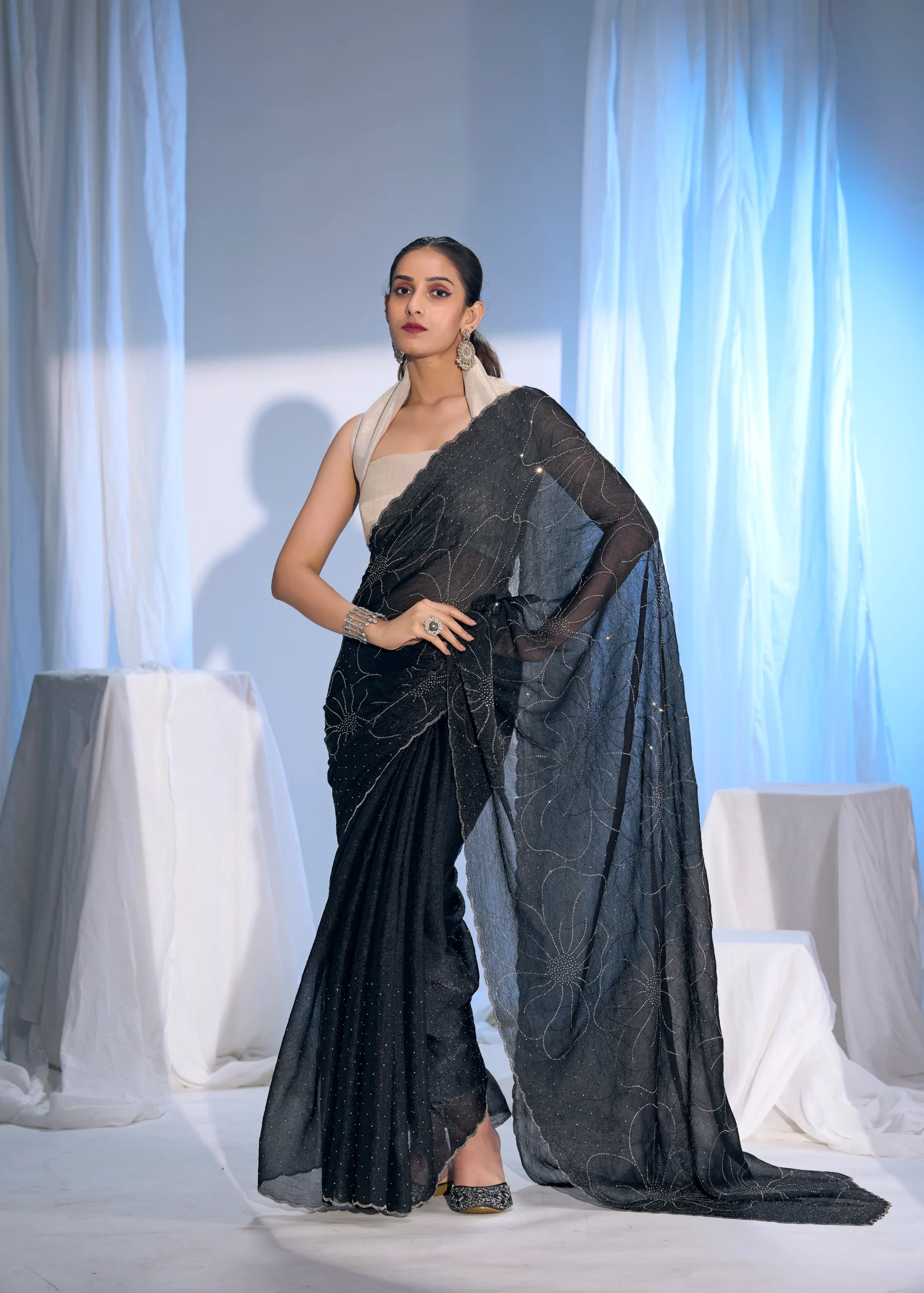 designer-shimmer-georgette-swarovski-work-saree