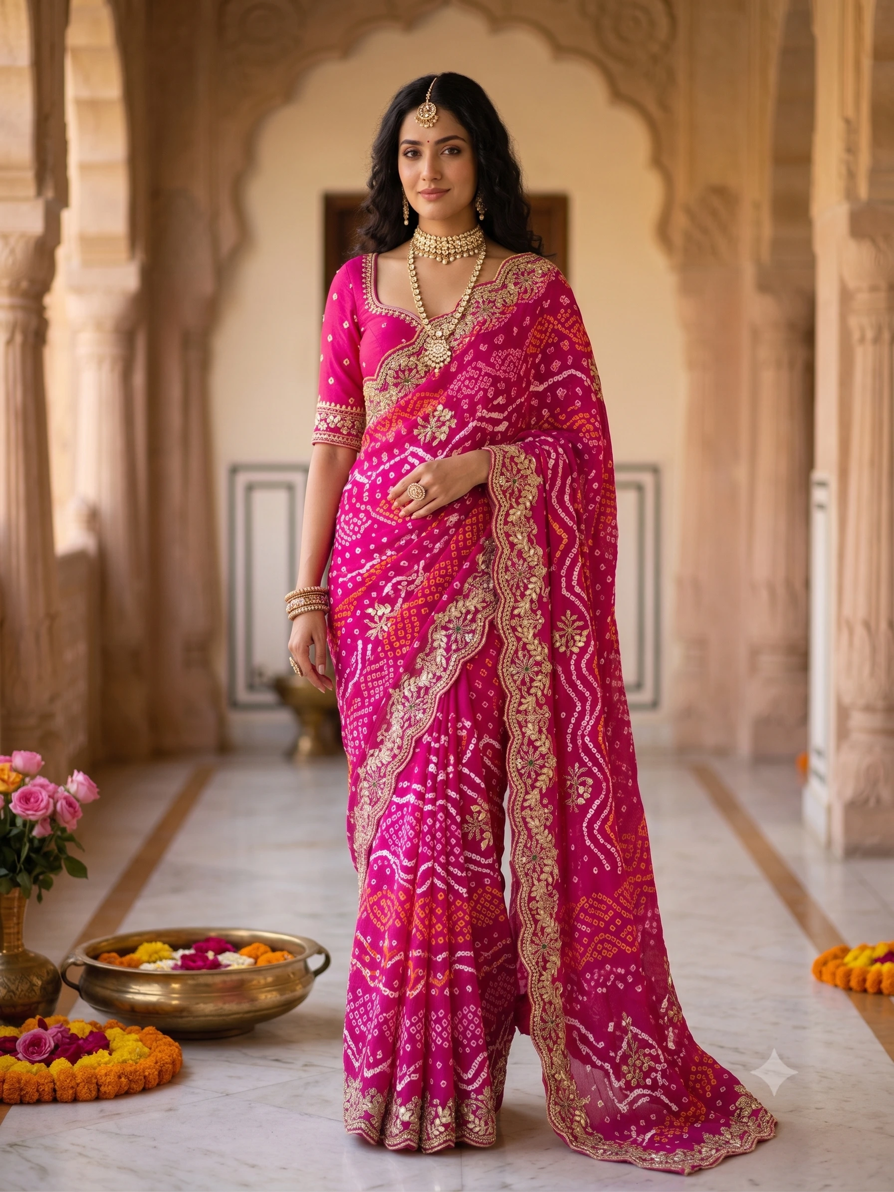 pure-georgette-hand-bandhej-rajwadi-gota-patti-designer-saree