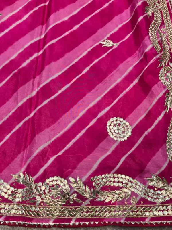 Pink Soft Silk Lehariya Saree with Handcrafted Gota Patti Work | Designer Teej Raksha Bandhan Saree by Rangoli Saris