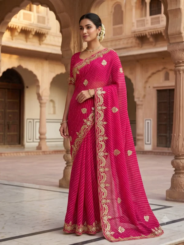 Rajsi – Traditional Pink Mothra Art Georgette Saree