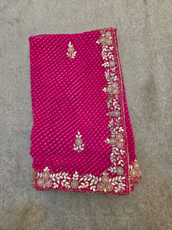 Traditional Pink Mothra Art Georgette Saree with Gota Patti Work