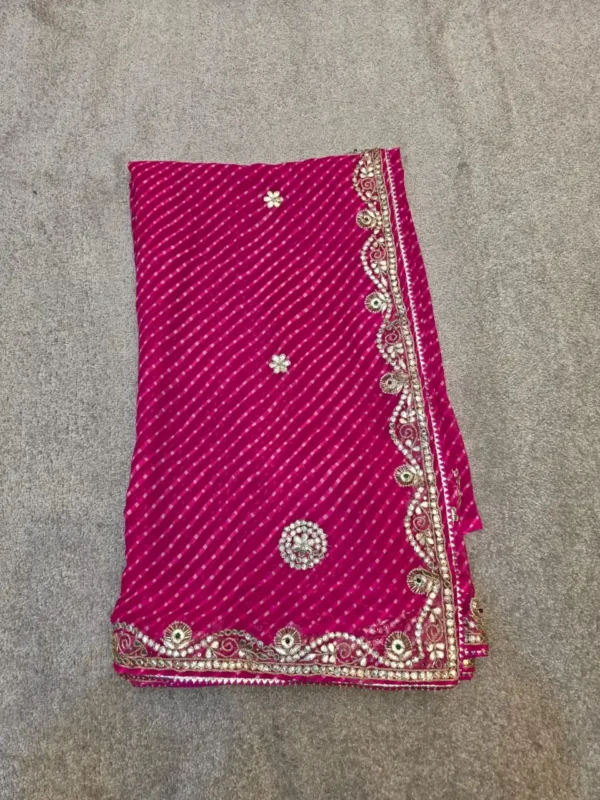 Traditional Rani Pink Mothra Art Georgette Saree with Gota Patti Work