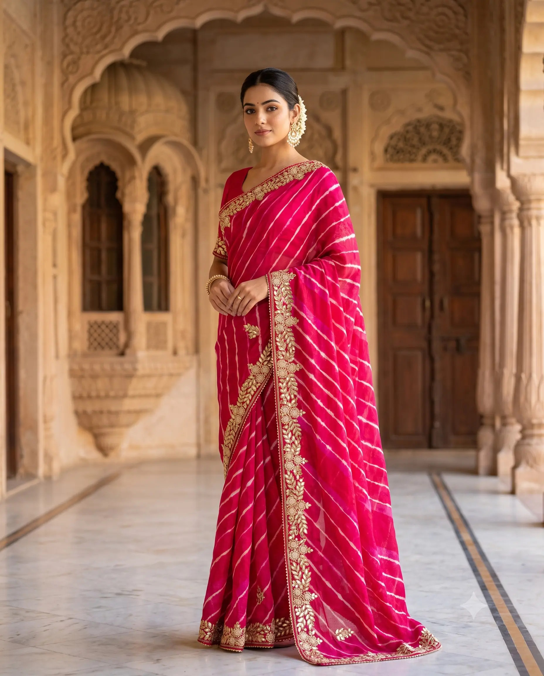 soft-silk-lehariya-saree-gota-patti-work