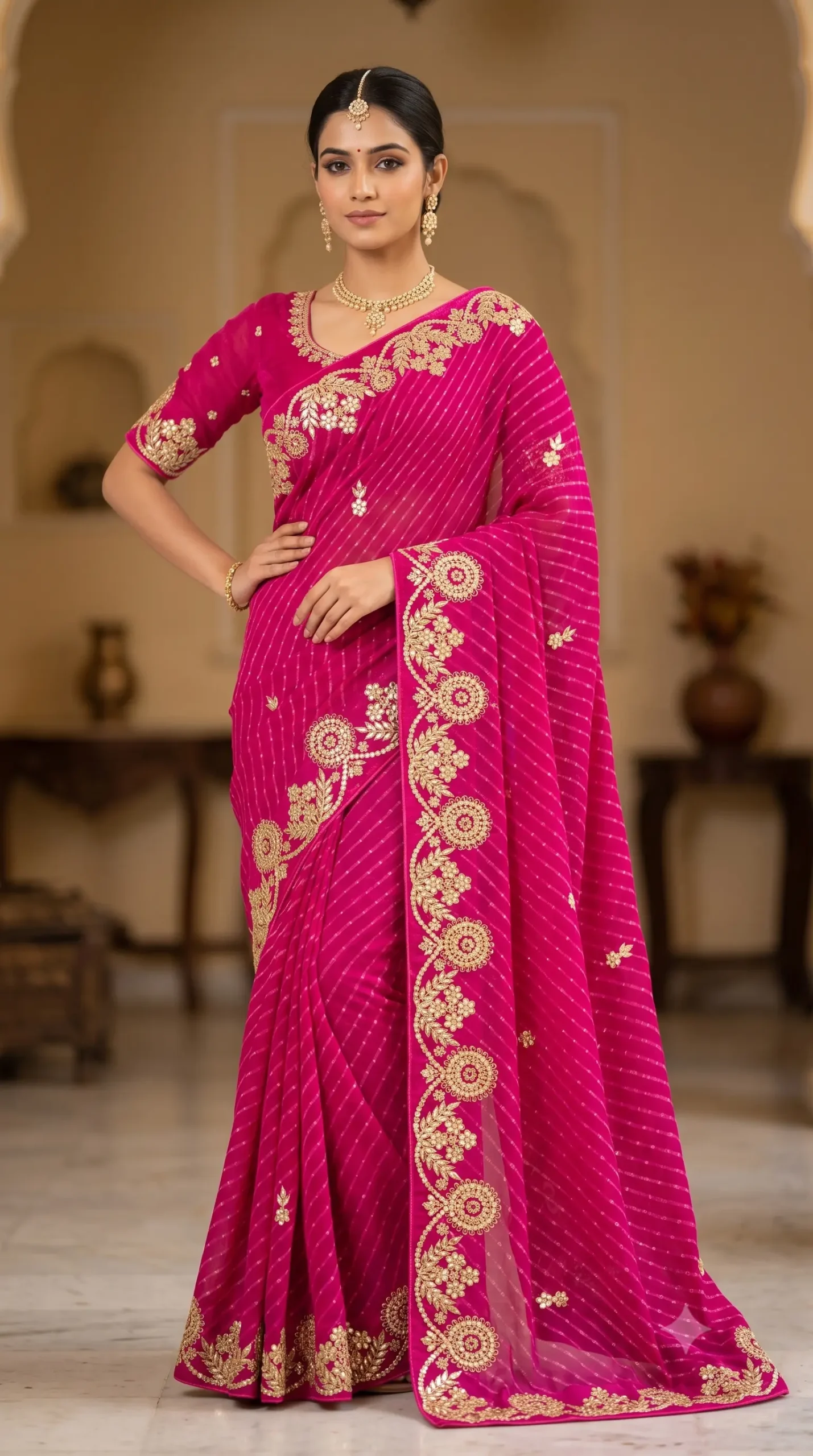 pure-georgette-rani-mothra-gota-patti-embroidered-border-saree-4