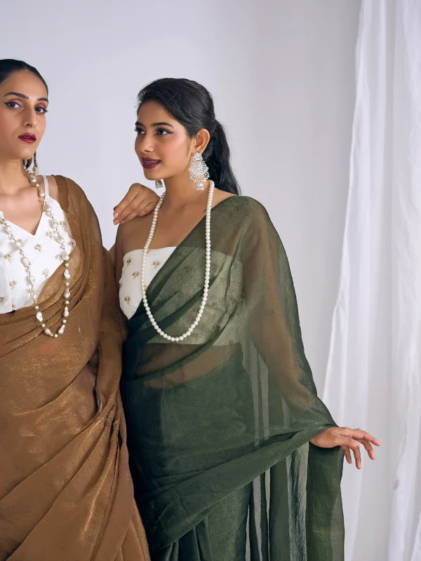 Crush Georgette Plain Saree with Designer Heavy Blouse | Lightweight Party Wear Saree