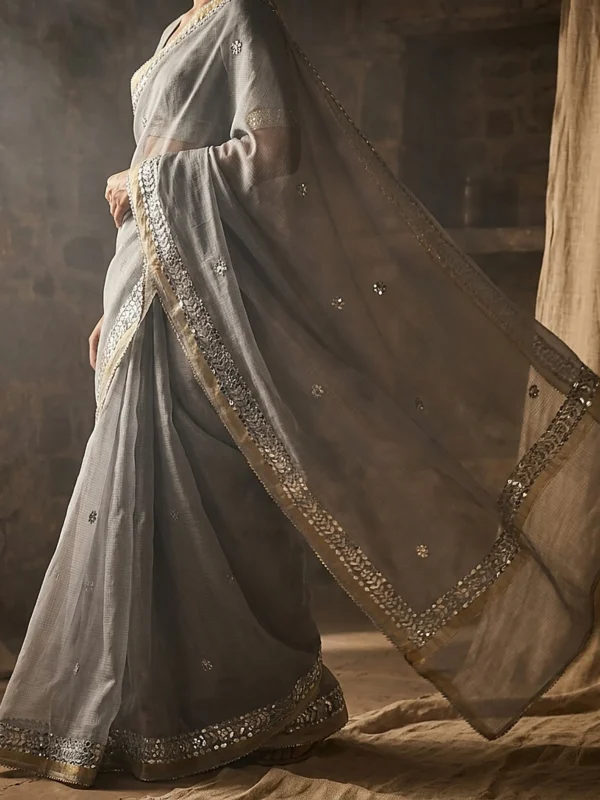 Kota Doria saree with Gota and Mirror Work border