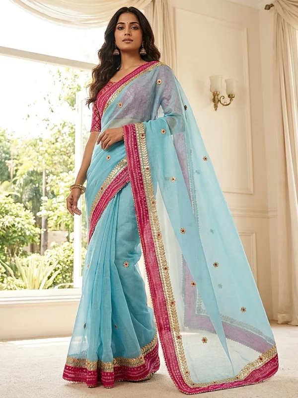 Kota Doria saree with Bandhej border and Gota work