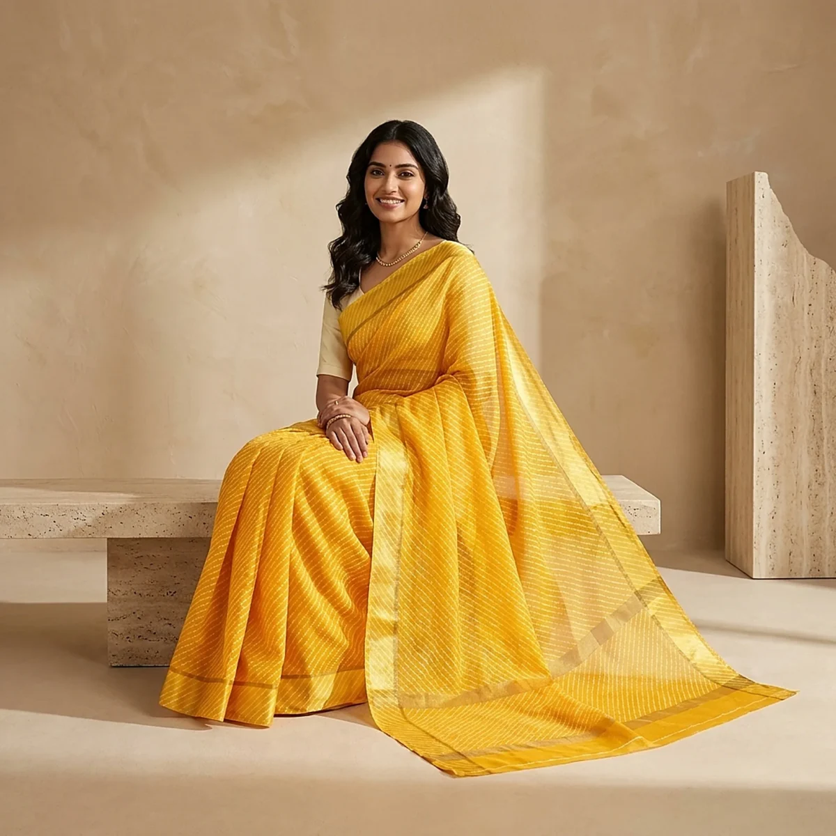 Kota Doria Mothra print saree with satin border